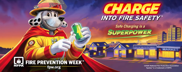 Fire Prevention Week 2026 Campaign Flyer with Sparky the Dog